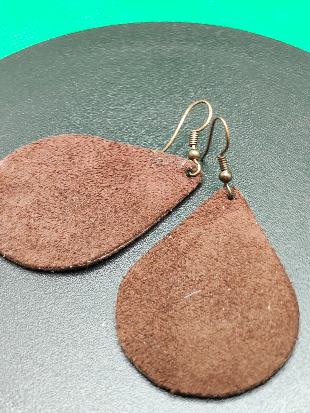 Brown Suede Teardrop Earrings - Unbranded